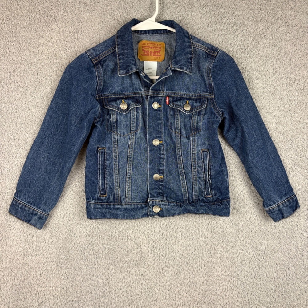Levis Denim Jacket Kids 7 Blue Trucker Western Faded Snap Cowboy 100% Cotton